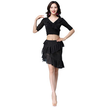 Roupas de dança do ventre feminino, fantasia com elástico para treino de 2018, conjunto com manga e saia adorável 2024 - compre barato