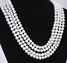 Jewelry Pearl Necklace 4Rows 7-8MM Natural White Akoya Cultured Pearl Fashion Jewelry Necklace Free Shipping 2024 - buy cheap