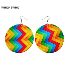 Pendientes de madera coloridos redondos de África para mujer, joyería africana con diseño geométrico Tribal, con Chevron, concientización del autismo, accesorio Vintage para fiesta 2024 - compra barato