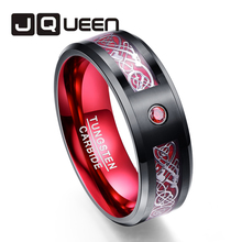 8 мм Черный Красный кольцо человек серебряный дракон Красный углеродное волокно 100% вольфрама кольцо полный размер 7 8 9 10 10,5 11 12 13 14 15 16 2024 - купить недорого