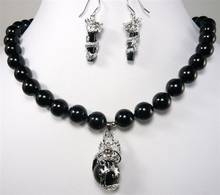 fine Lovely Wonderful word Black stone jewerly Necklace Earring set gem women's jewelry s 2024 - buy cheap
