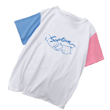 Seventeen Kpop-camisetas Harajuku para mujer, blusas informales holgadas de algodón con retales, Tops de manga corta con cuello redondo, camisetas para mujer 2024 - compra barato