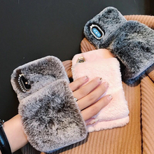 Rabbit Fur Case For iPhone X 7 8 6S 6 Plus Fluffy Phone Cases For iPhone Xr Xs Max Handheld Warm Plush Wristband Back Cover Fund 2024 - buy cheap