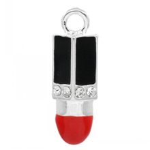 DoreenBeads Retail Charm Pendants Lipstick Silver color Enamel Red & Black W/Rhinestone 25x8.5mm,10PCs 2024 - buy cheap