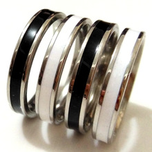 100 pçs preto branco esmalte 4mm banda confortável 316l anéis de aço inoxidável alta qualidade polido unissex jóias tamanho 16-19mm mix 2024 - compre barato
