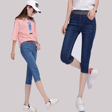Женские джинсовые Капри WKOUD, летние брюки-карандаш длиной до икры, эластичные джинсовые брюки с высокой талией, джинсы для мам, повседневные брюки P9079 2024 - купить недорого