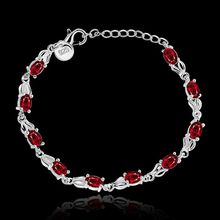 Pulseira banhada a prata para mulheres sb350, bracelete de pingente de joia de prata 925, pulseira de corrente vermelha com strass 2024 - compre barato