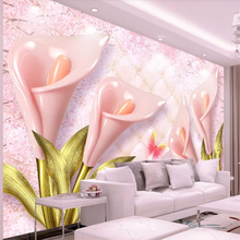 Custom wallpaper 3d photo mural pink calla lily papel de parede embossed soft bag jewelry background wall paper home decor mural 2024 - buy cheap