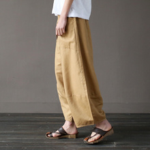 Pantalones de lino y algodón para mujer, pantalón holgado de talla grande, con cintura elástica, Color sólido, clásico, Vintage 2024 - compra barato