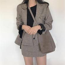 Hot Selling new 2019 Retro fashion lattice stripes long suit jacket half skirt suit ladies  casual suit + skirt two piece set  A 2024 - buy cheap