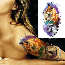 Временная татуировка для женщин и мужчин, временная водостойкая татуировка, татуировка волком, луной, лесом, сексуальное боди-арт, акварельная татуировка на рукавах 2024 - купить недорого
