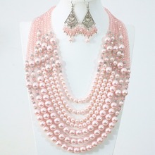 Collar y pendientes de perlas de imitación para mujer, conjunto de joyería de alta calidad, abacus de cristal con carcasa redonda, 10 colores, 7 filas, B1295 2024 - compra barato