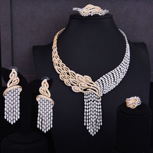 GODKI-pendientes de circonia cúbica de boda para mujer, conjunto de joyería de lujo con diseño variado de borlas, collar, pendientes, Arabia Saudita 2024 - compra barato