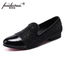 Plus Size Fashion Round Toe Slip on Man Moccasin Loafers Genuine Leather Rhinestone Comfortable Party Men's Casual Shoes SL54 2024 - buy cheap