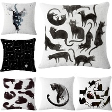 Cushion Cover Black Cat Printed Linen Pillow Cover Car Sofa Case Throw Pillows Decorative Pillowcase Home Decoration Cushions 2024 - buy cheap