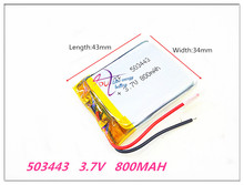 Литий-полимерные аккумуляторные батареи 503443 3,7 в 800 мАч, литий-полимерные, литий-ионные аккумуляторные батареи для Mp3 MP4 MP5 GPS mobile bluetooth 2024 - купить недорого