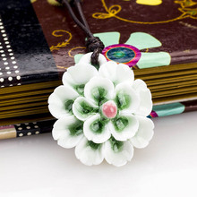 Beautiful Three-dimensional Handpainted White-green /Blue-white Ceramics Oriental Cherry Blossom Flower Necklace Ethnic Jewelry 2024 - buy cheap