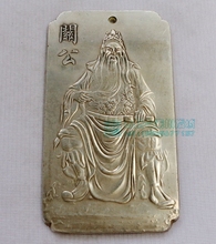 Китайский тибетский серебристый Bullion thanka Fengshui guangong Статуя Гуань Юя amulet Талия бирка, подвесной металлический рукоделие 2024 - купить недорого