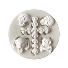 Molde de silicona para Fondant de cabeza de esqueleto 3D, decoración de Pastel de Halloween, pastelería, accesorios de cocina para herramientas de horneado 2024 - compra barato
