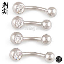 Titanium Banana with One Bottom Clear Gem Ball Belly Ring 1.6*14*5/8mm Lot of  5pcs Titanium Body Jewelry 2024 - buy cheap
