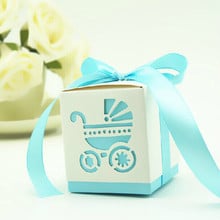 10Pcs Sky Blue Pink Baby Carriage Candy Box Gift Box Package Wedding Party Favor Candy Bags With Ribbon 6Z 2024 - buy cheap