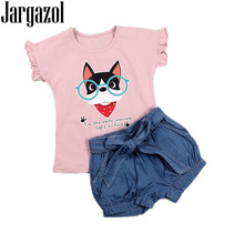 Jargazol Toddler Girl Clothes Summert T Shirt&shorts Cartoon Dog Printed Bow Bud Lantern Style Kids Girls Clothing Set Outfits 2024 - buy cheap