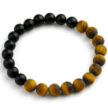 Piedra de ojo de tigre mate Natural de 8MM con cuentas de ónix negro, pulsera de Buda para hombres, pulsera de Yoga curativa mental, joyería 2024 - compra barato