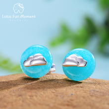 Lotus Fun Moment-pendientes de plata de ley 925 con diseño minimalista, joyería creativa, con cierre de tuerca, cielo azul y nubes 2024 - compra barato