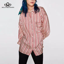 Bella Philosophy 2018 women spring casual printed casual female shirts loose pockets full sleeve blouse turn down collar blusas 2024 - buy cheap