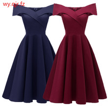 Vestido cetim com coleção vinho azul-marinho/preto/vermelho/veludo # cetim, vestido curto com pescoço para madrinha, vestido de festa, baile, atacado 2024 - compre barato