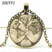 Collar con colgante de mapa del mundo para mujer, colgante con imagen retro de atlas antiguo, accesorios de joyería, regalo, 2018 2024 - compra barato
