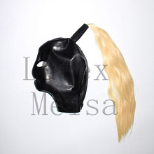 100% handmade Fetish black latex bondage hood with hairs open nostrils & eyes & mouth what is made of flexible & natural latex 2024 - buy cheap