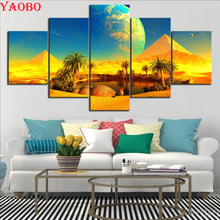 Strass bordado diamante mosaico 5 peça deserto oásis e pirâmide paisagem pintura diamante ponto cruz broca quadrado completo 2024 - compre barato