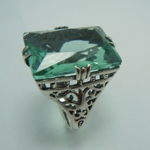 Custom processing wholesale and retail of ancient silver carved hollow out aquamarine ring 2024 - buy cheap