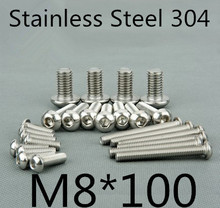 20pcs/lot ISO7380 M8*100 Stainless Steel A2 Half Round Hexagon Socket Button Head Cap Screws 2024 - buy cheap
