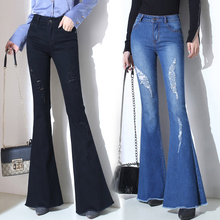 Весенние и осенние новые модные женские тонкие джинсовые брюки с дырками Джокер удобные джинсы с высокой талией TB190421 2024 - купить недорого