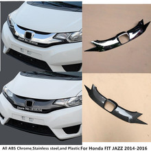 Grade dianteira para honda fit jazz 2014 2015 2016, capa de estilo do carro, detector de abs, cromado/fibra de carbono, revestimento da grade, 1 peça 2024 - compre barato