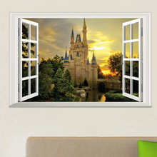 3D 40*60cm Vintage Retro Poster False Window Castle Wall Sticker Tree Stickers Home Decor Living Room Kids Rooms 2024 - buy cheap