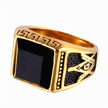 Мужской черный драгоценный камень, масонская кладка, кольцо из нержавеющей стали, золотой тон 2024 - купить недорого