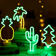 Luminária de mesa com led em neon, luminária de mesa com decoração de festa, de cacto, árvore de coco, natal, abacaxi, neon 2024 - compre barato