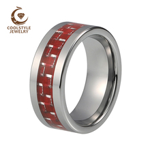 8MM Men's Tungsten Carbide Ring Wedding Band With Red Carbon Fiber Inlay Comfort Fit 2024 - buy cheap
