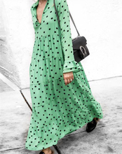 New Fashion Women Casual Loose Long Dress Deep V Neck Female Dot Printed Long Sleeve Clubwear Maxi Casual Dress 2024 - buy cheap