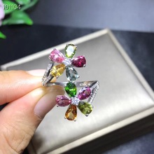 Natural tourmaline flower ring, 925 silver, colorful colors, good quality, individual style 2024 - buy cheap