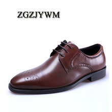 ZGZJYWM Fashion Men Oxford Wedding Brown/Red Genuine Leather Business Buckle Pointed Toe Lace-Up Office & Career Men's Shoes 2024 - buy cheap