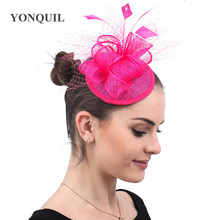 Ladies Hot Pink Sinamay Fascinators With Veils Racing Hats Wedding Headwear For Cocktail Party Event Occasion Millinery Cap 2024 - buy cheap