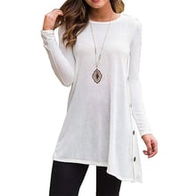 AECU Dress Female Women's Long Sleeve Round Neck Button Side T Shirts Tunic Dress Short Dress Mini Casual Winter Dresses 2021 2024 - buy cheap