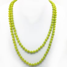 Ожерелье с длинной цепочкой из натурального камня перидота и нефрита для женщин, ожерелья с круглыми бусинами 8 мм, зеленое оливковое бриллиант, 36 дюймов, A450 2024 - купить недорого