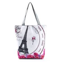 Женская Холщовая Сумка Miyahouse, вместительная пляжная сумка с принтом Эйфелевой башни, Повседневная Сумка-тоут на плечо 2024 - купить недорого