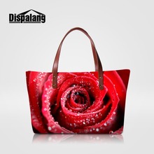 Rosa vermelha padrão totes das mulheres 3d impressão flor bolsa feminina grande capacidade bolsa de viagem bolsas de ombro para compras 2024 - compre barato