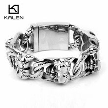 Kalen 20cm Stainless Steel Heavy Chunky Link Chain Men's Bracelets Punk Rock Double Skull Head Charms Bracelet Jewelry Accessory 2024 - buy cheap